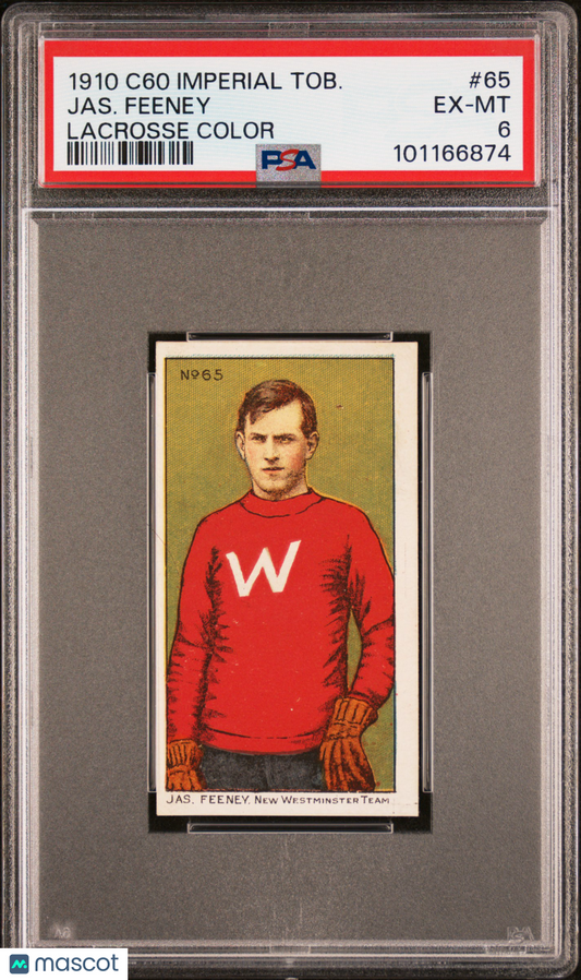 1910 C60 Imperial Tobacco Lacrosse #65 Jas. Feeney PSA 6 pop 2 (Only 1 Higher)