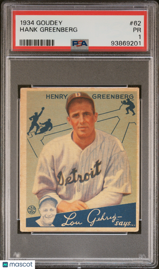 1934 Goudey #62 Hank Greenberg Rookie HOF Tigers PSA 1