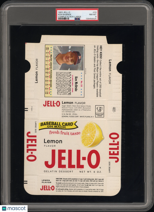 1963 Jell-O Complete Box Large #33 Ken Mcbride Angels PSA 8 Pop 1 (None Higher)