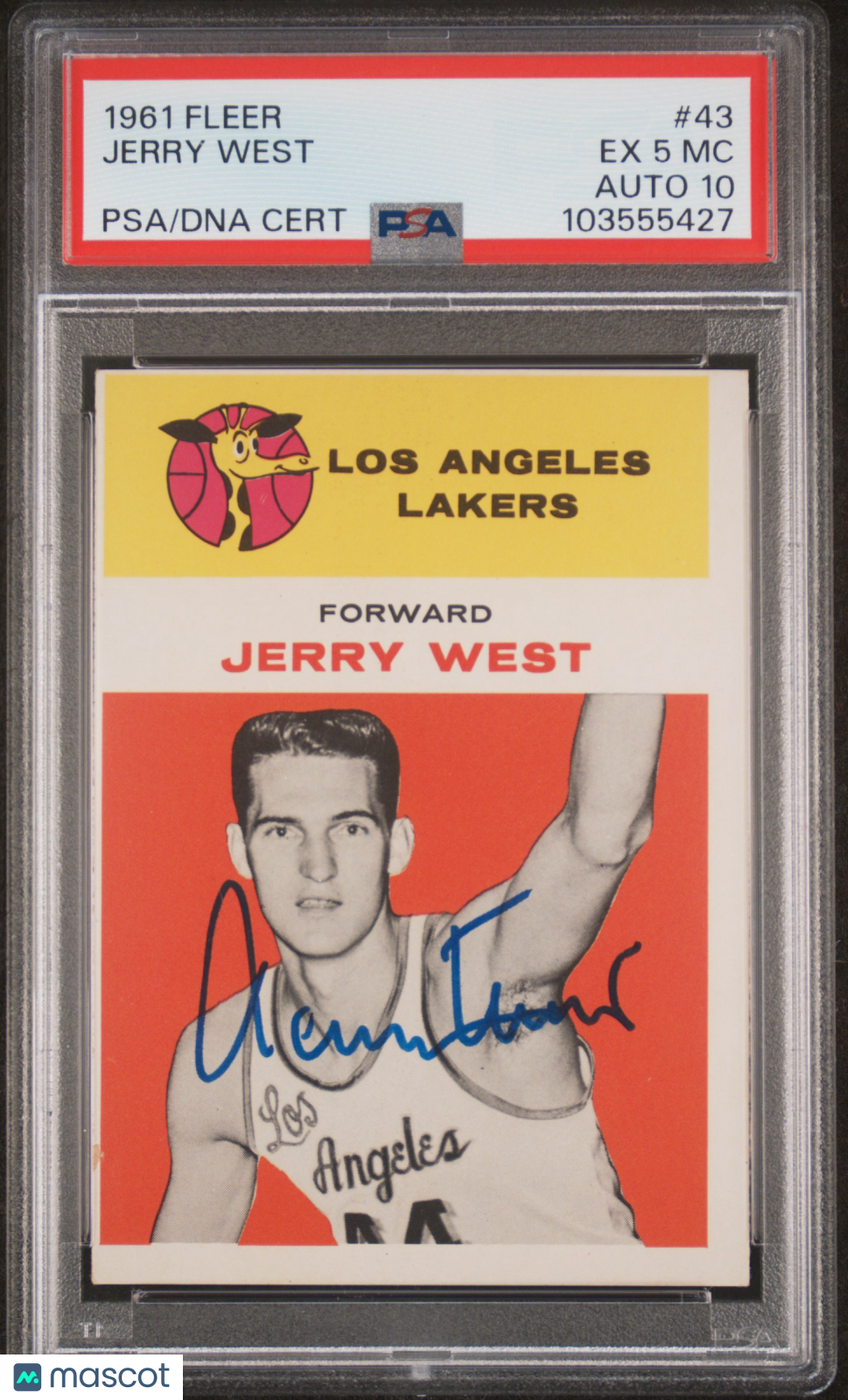 1961 Fleer #43 Jerry West Rookie HOF Lakers PSA 5 (MC) w/ 10 Auto