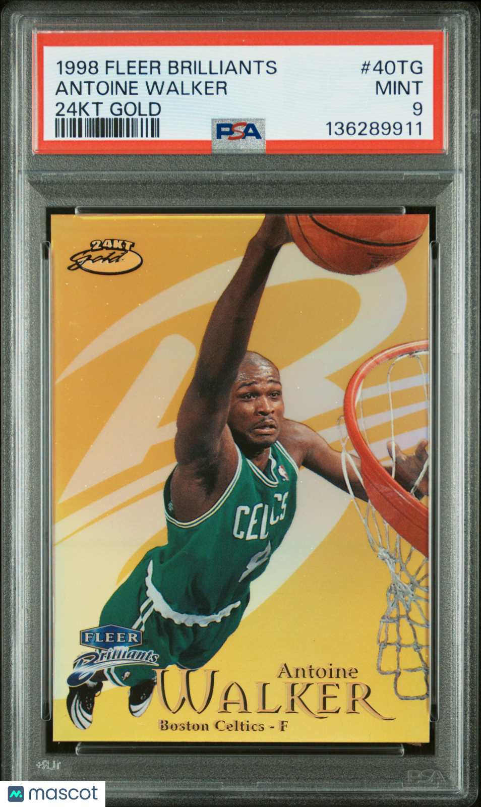 1998 Fleer Brilliants 24kt Gold #40TG Antoine Walker 05/24 Celtics PSA 9 pop 3