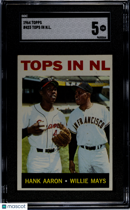 1964 Topps #423 Tops In N. L. with Hank Aaron & Willie Mays SGC 5