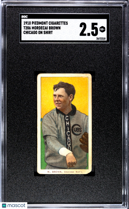 1910 T206 Mordecai Brown Chicago On Shirt Cubs SGC 2.5 Piedmont Back