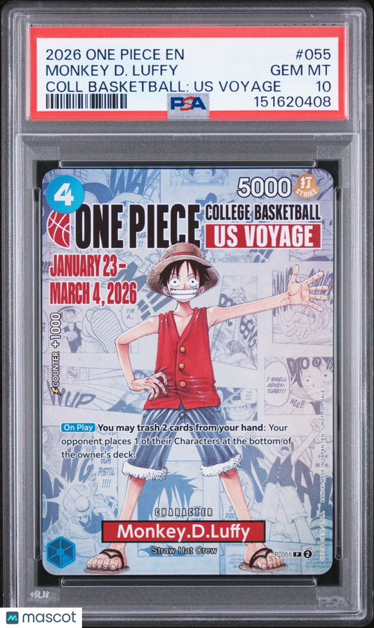2026 One Piece Promos #055 Monkey D. Luffy College Basketball: Us Voyage PSA 10