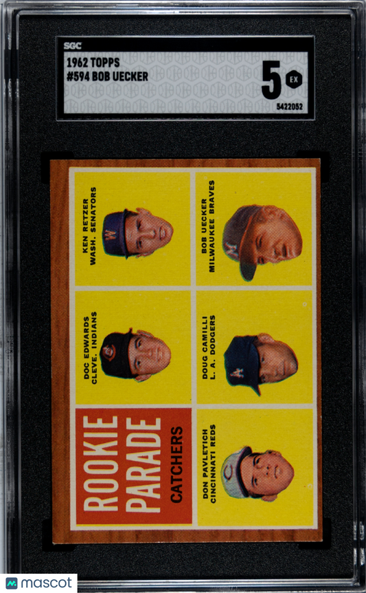 1962 Topps #594 Bob Uecker Rookie Braves SGC 5