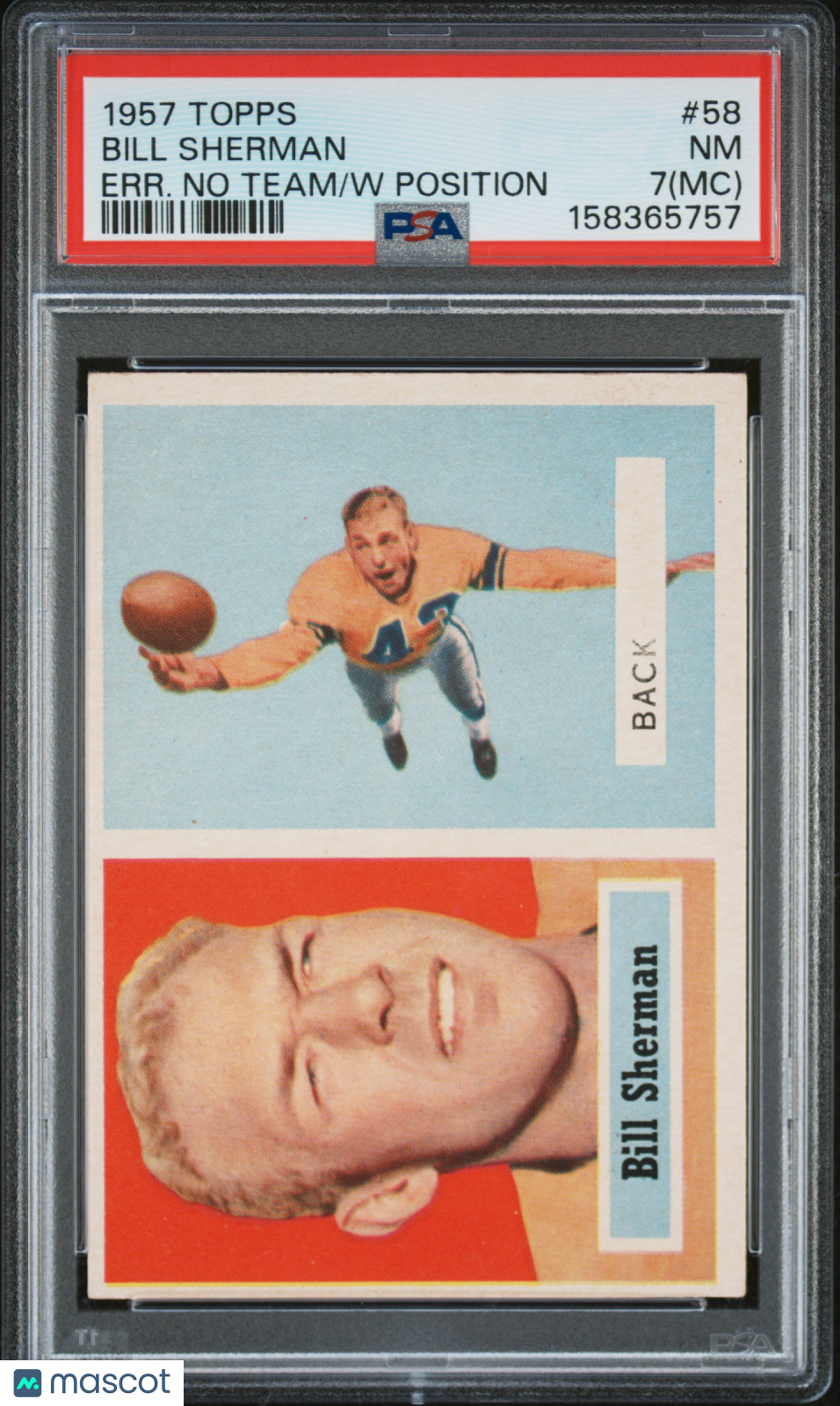 1957 Topps #58 Bill Sherman Error Variation No Team W/ Position PSA 7 (MC)