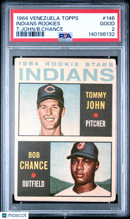 1964 Venezuela Venezuelan Topps #146 Tommy John Rookie Indians PSA 2