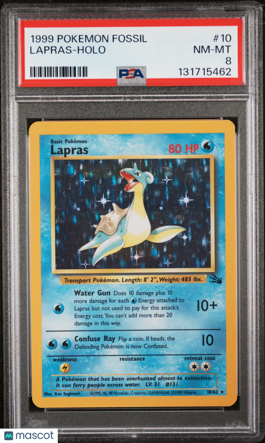 1999 Pokemon Fossil #10 Lapras Holo PSA 8