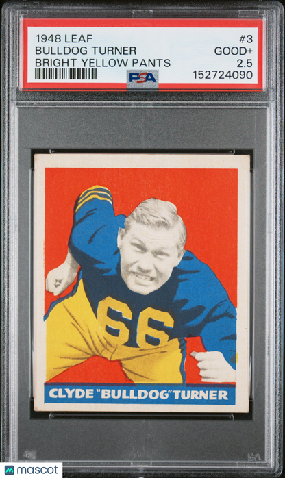 1948 Leaf #3 Bulldog Turner Rookie HOF Bears Bright Yellow Pants PSA 2.5
