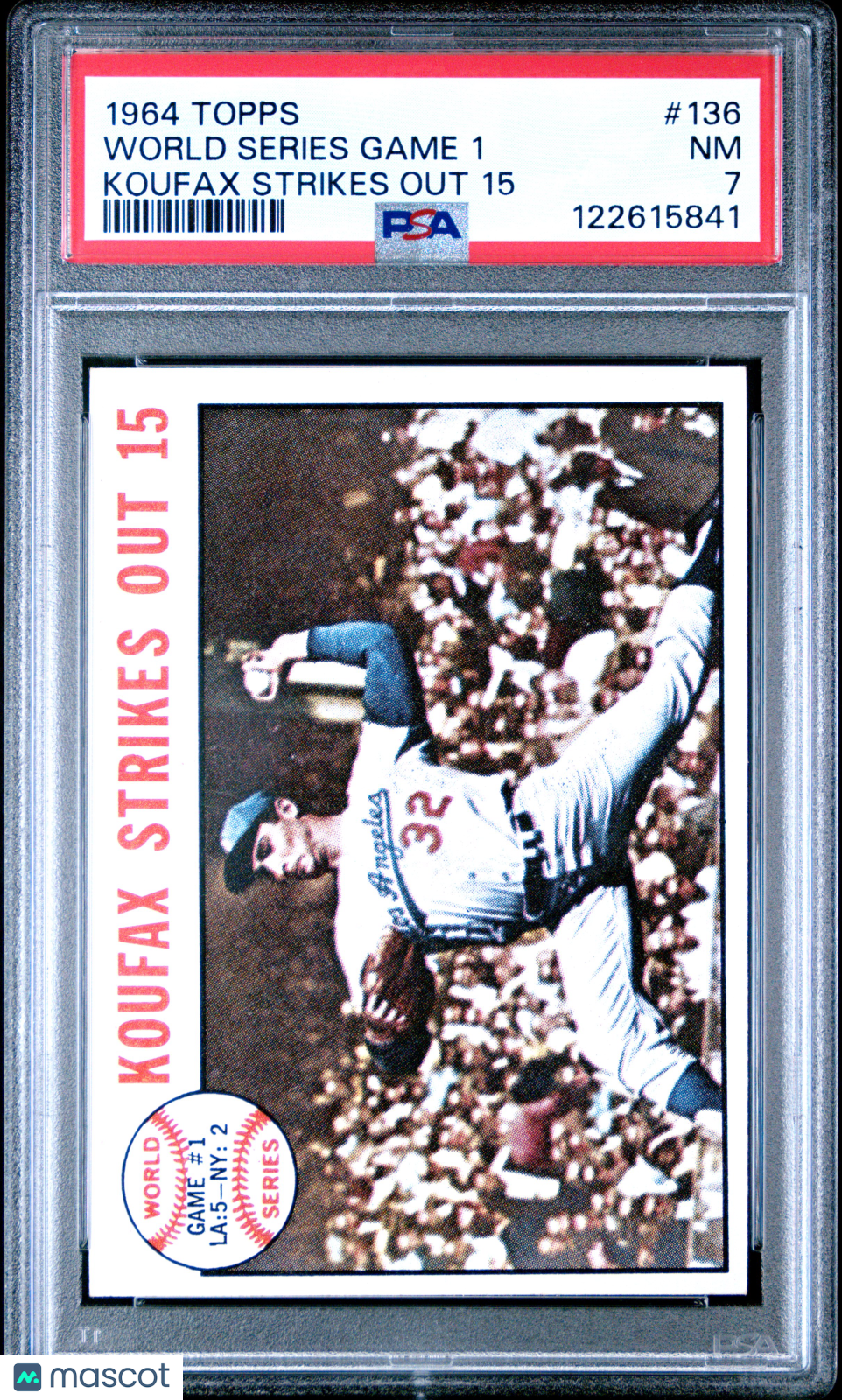 1964 Topps #136 World Series Game 1 Sandy Koufax Strikes Out 15 PSA 7
