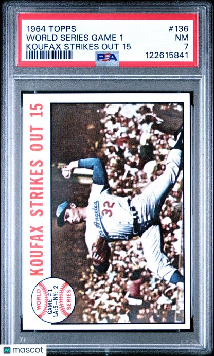 1964 Topps #136 World Series Game 1 Sandy Koufax Strikes Out 15 PSA 7