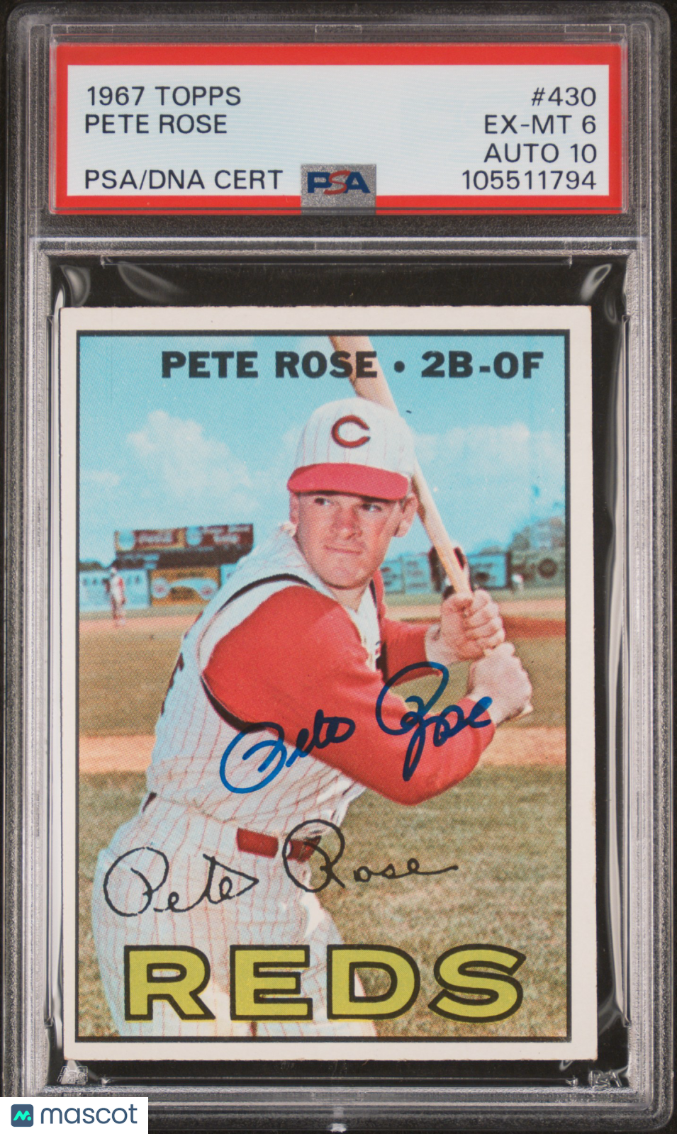 1967 Topps #430 Pete Rose Signed Autographed PSA 6 Auto 10 pop 12