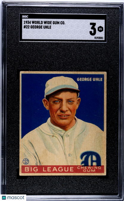 1934 Goudey World Wide Gum Co. #22 George Uhle Yankees SGC 3
