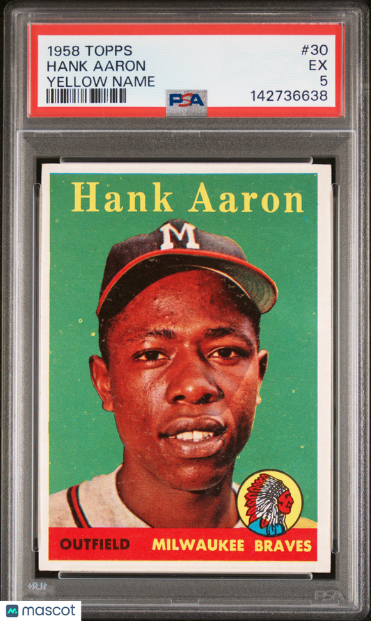 1958 Topps #30 Hank Aaron Yellow Name Error Variation Braves PSA 5