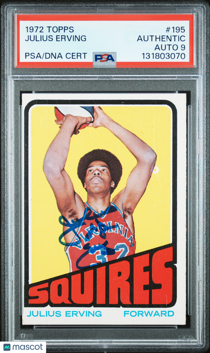 1972 Topps #195 Julius Erving Rookie HOF PSA Authentic Auto 9