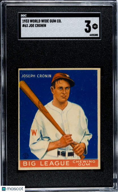 1933 World Wide Gum #63 Joe Cronin Senators SGC 3