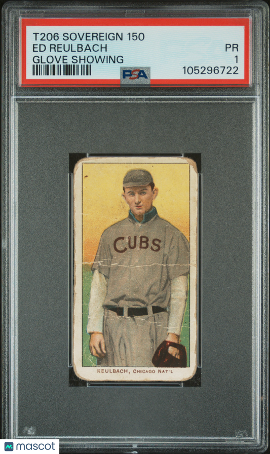 T206 Ed Reulbach Glove Showing Variation Sovereign 150 Back PSA 1