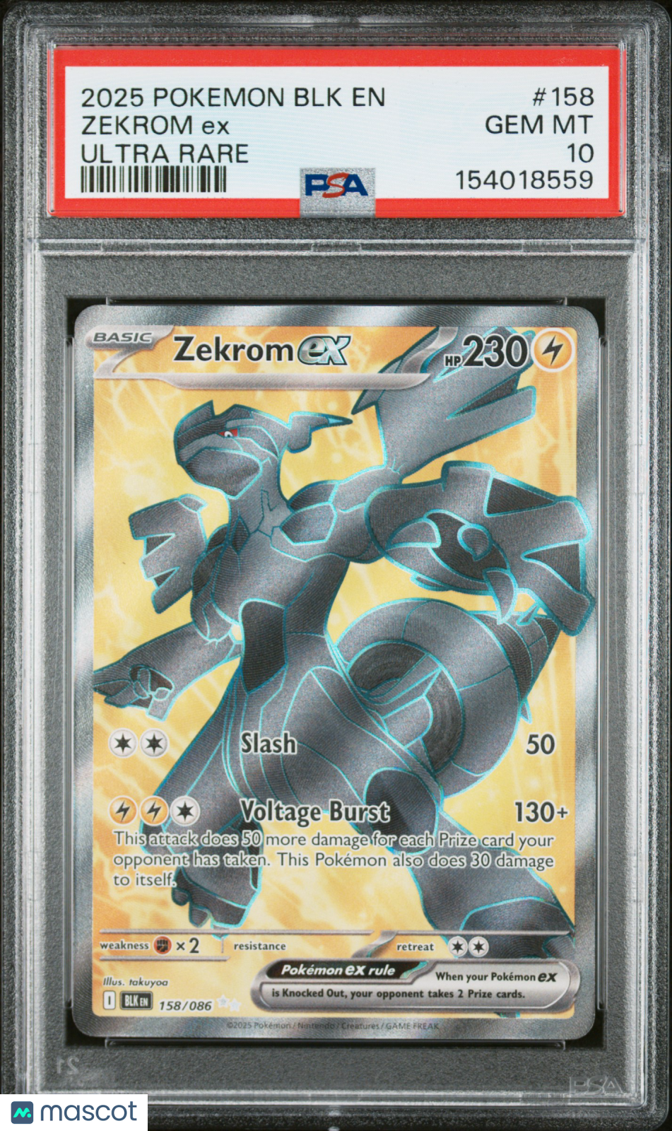 2025 Pokemon BLK EN-Black Bolt #158 Zekrom EX Ultra Rare PSA 10