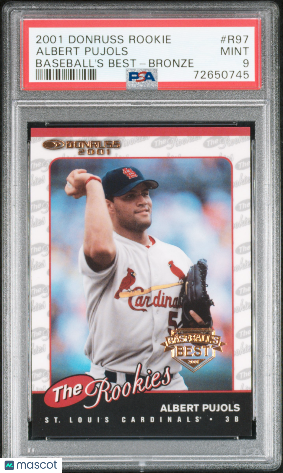 2001 Donruss Rookies #R97 Albert Pujols Rookie Baseball's Best Bronze PSA 9