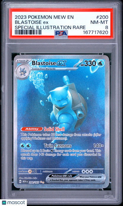 2023 Pokemon Mew EN-151 #200 Blastoise EX Special Illustration Rare PSA 8