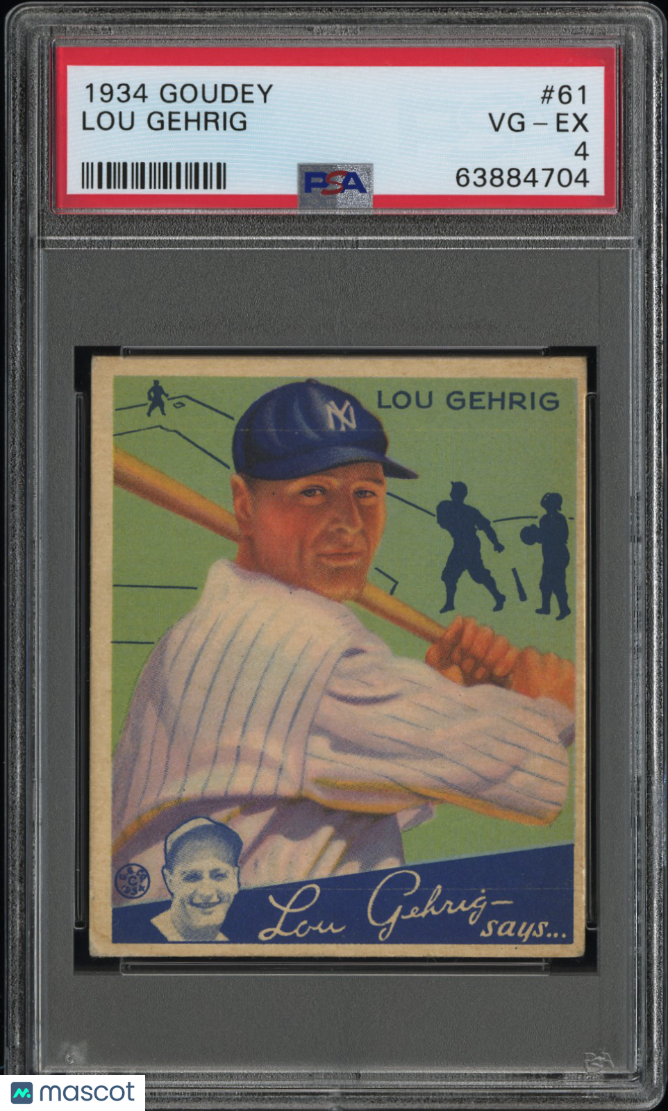 1934 Goudey #61 Lou Gehrig Yankees PSA 4