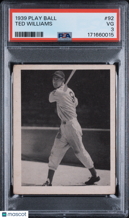 1939 Play Ball #92 Ted Williams Rookie HOF Red Sox PSA 3