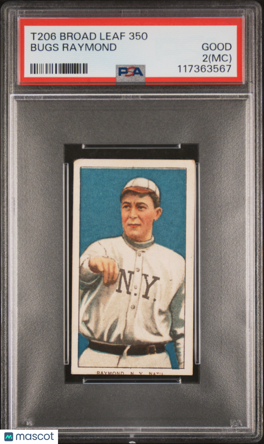 T206 Bugs Raymond NY PSA 2 Broadleaf Back pop2 (None Higher) Only 2 Total Graded