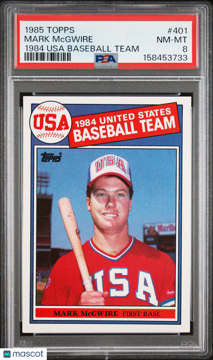 1985 Topps #401 Mark Mcgwire Rookie 1984 Usa Baseball Team PSA 8