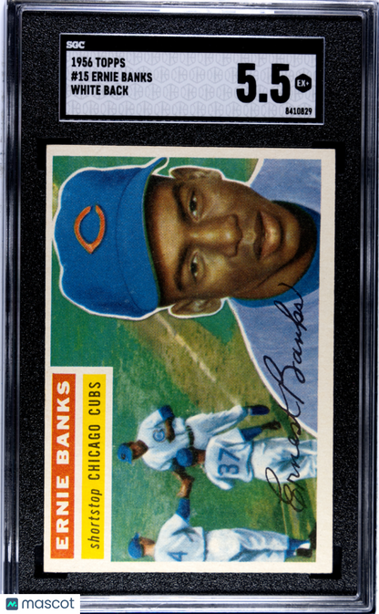 1956 Topps #15 Ernie Banks White Back Cubs SGC 5.5