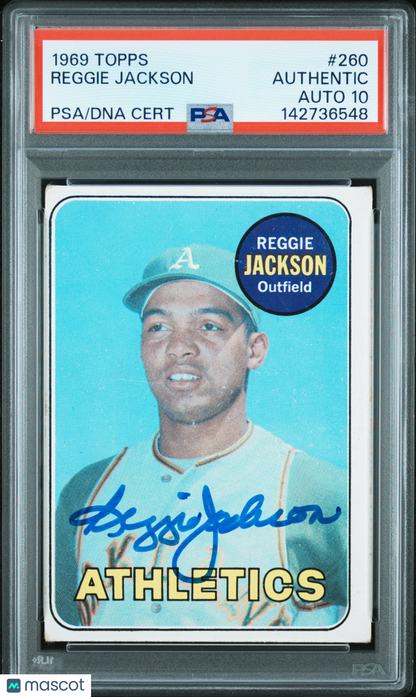 1969 Topps #260 Reggie Jackson Rookie HOF Signed PSA Auto 10