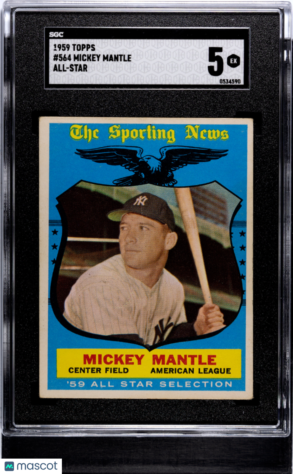1959 Topps #564 Mickey Mantle All Star Yankees SGC 5