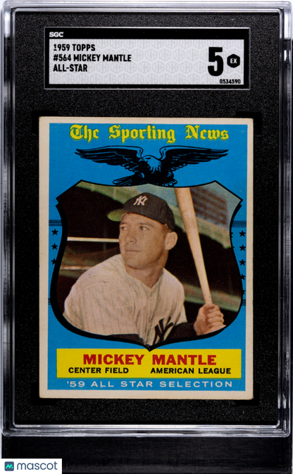 1959 Topps #564 Mickey Mantle All Star Yankees SGC 5