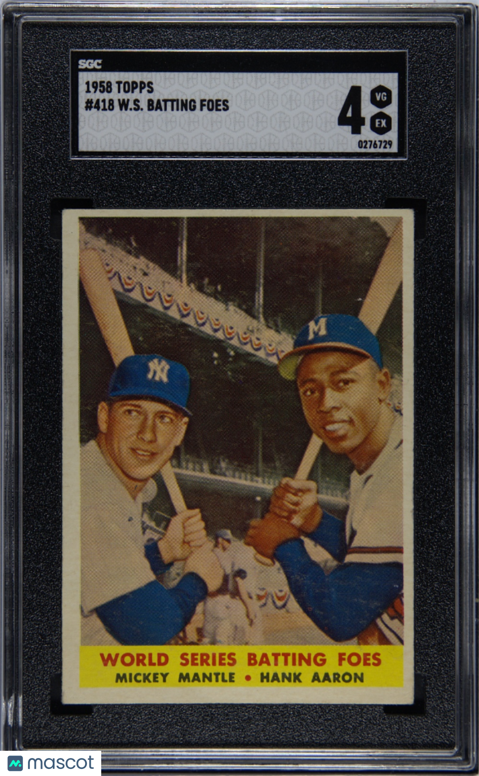 1958 Topps #418 World Series Batting Foes W/ Mickey Mantle SGC 4