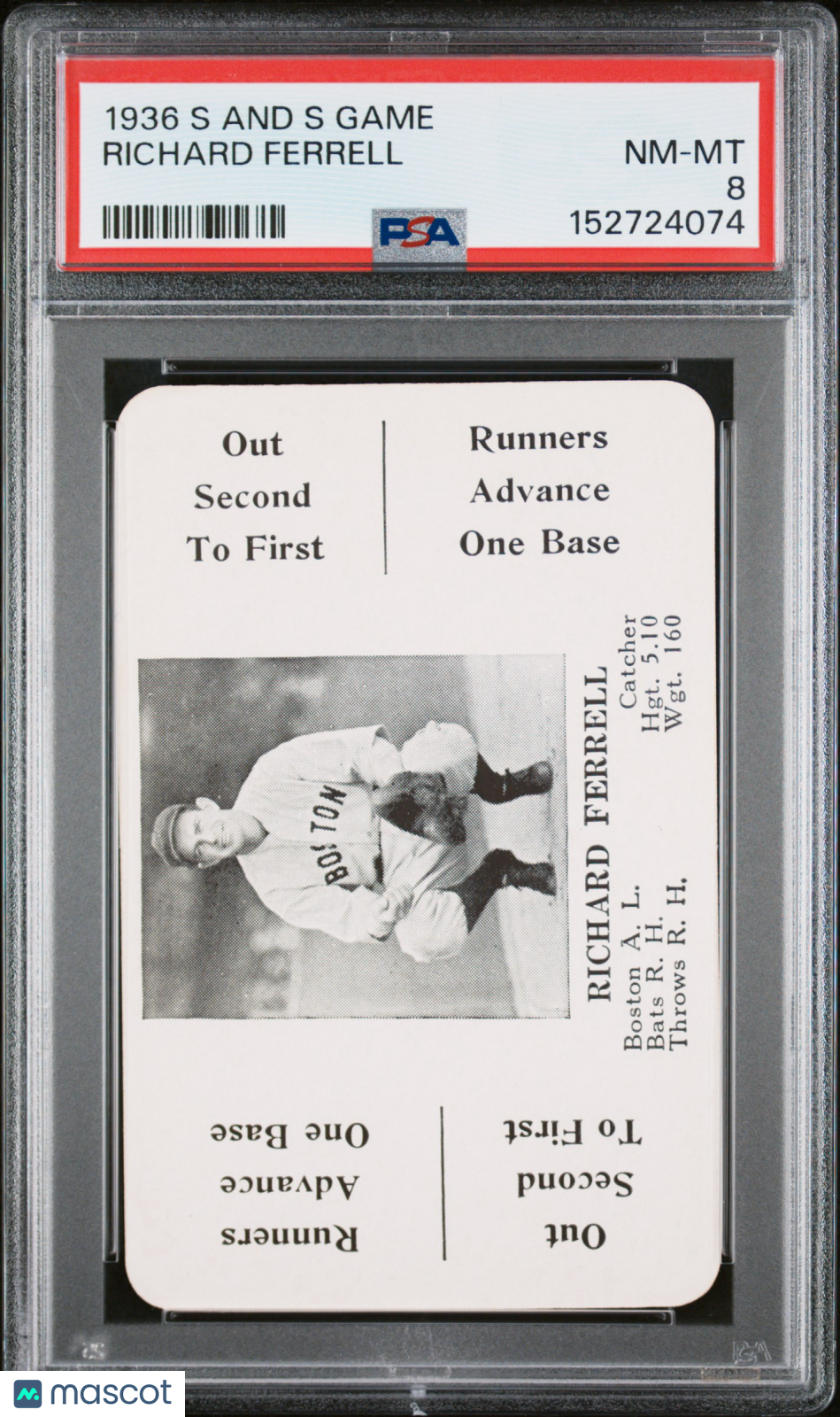 1936 S And S Game Richard Rick Ferrell Red Sox PSA 8