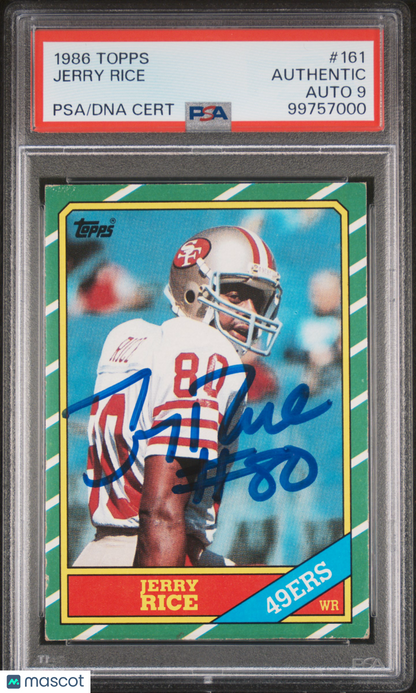 1986 Topps #161 Jerry Rice Rookie HOF Signed 49ers PSA Authentic Auto 9