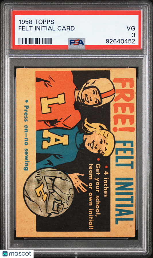 1958 Topps Football Felt Initial Card PSA 3