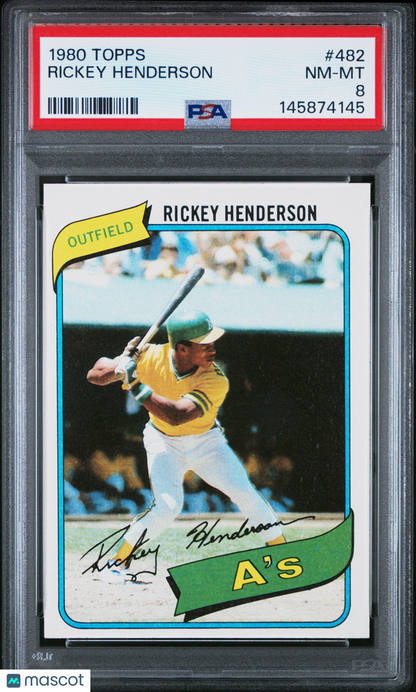 1980 Topps #482 Rickey Henderson Rookie HOF A's PSA 8
