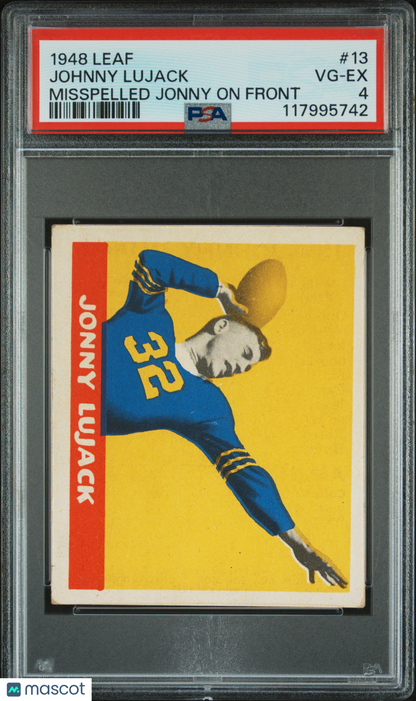 1948 Leaf #13 Johnny Lujack Error Misspelled Jonny On Front Bears PSA 4