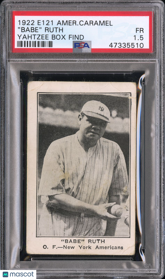 1922 E121 American Caramel Series Of 120 Yahtzee Box Find Babe Ruth PSA 1.5