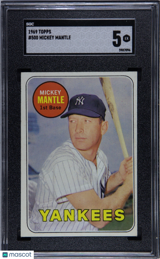 1969 Topps #500 Mickey Mantle Yankees SGC 5