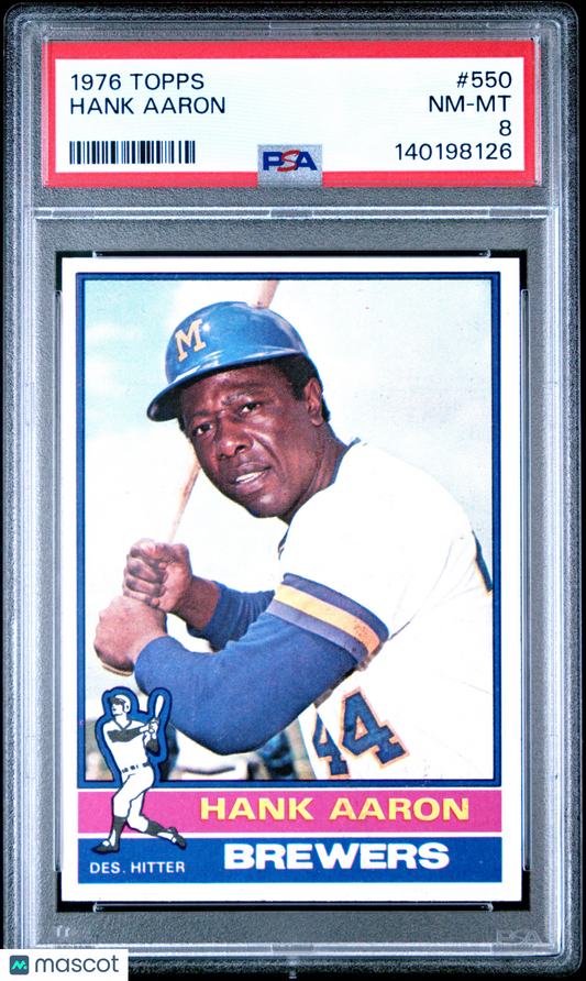 1976 Topps #550 Hank Aaron Brewers PSA 8