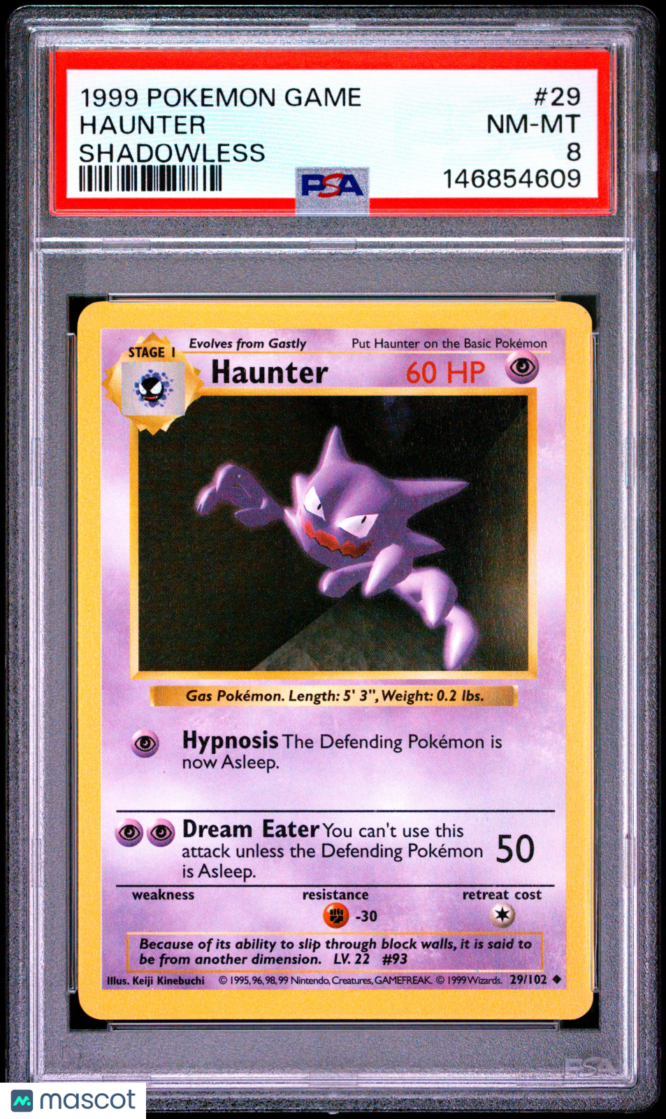 1999 Pokemon Game #29 Haunter Shadowless PSA 8