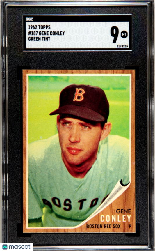 1962 Topps #187 Gene Conley Green Tint Red Sox SGC 9