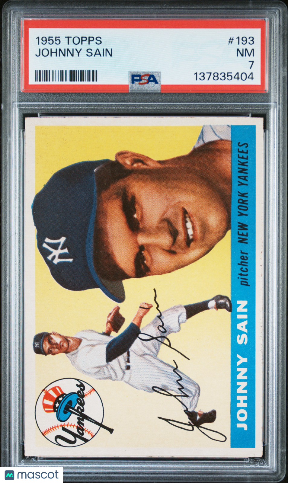 1955 Topps #193 Johnny Sain Yankees PSA 7