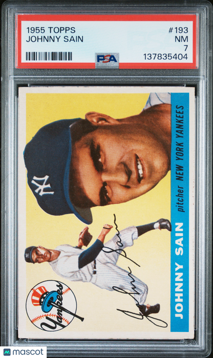 1955 Topps #193 Johnny Sain Yankees PSA 7