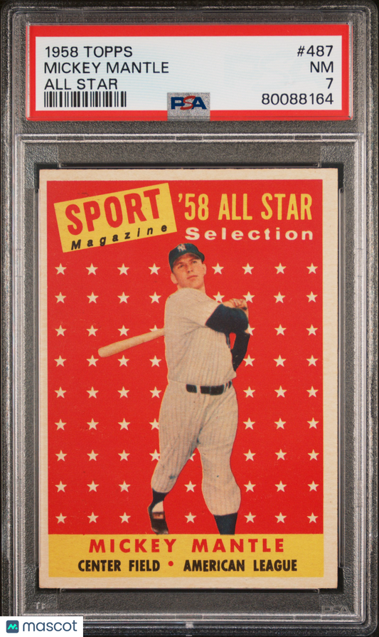 1958 Topps #487 Mickey Mantle All Star Yankees PSA 7