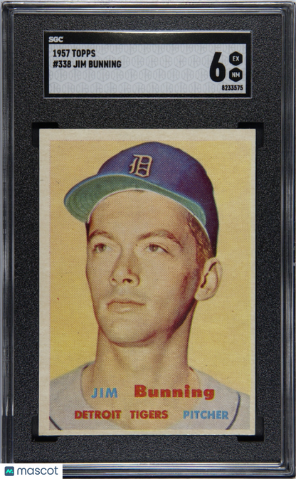 1957 Topps #338 Jim Bunning Rookie HOF Tigers SGC 6