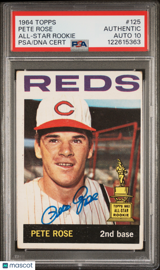 1964 Topps #125 Pete Rose 2nd Year Signed Reds PSA Authentic Auto 10