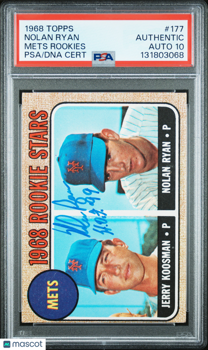 1968 Topps #177 Nolan Ryan Rookie HOF Signed w/ HOF Inscription PSA Auth Auto 10
