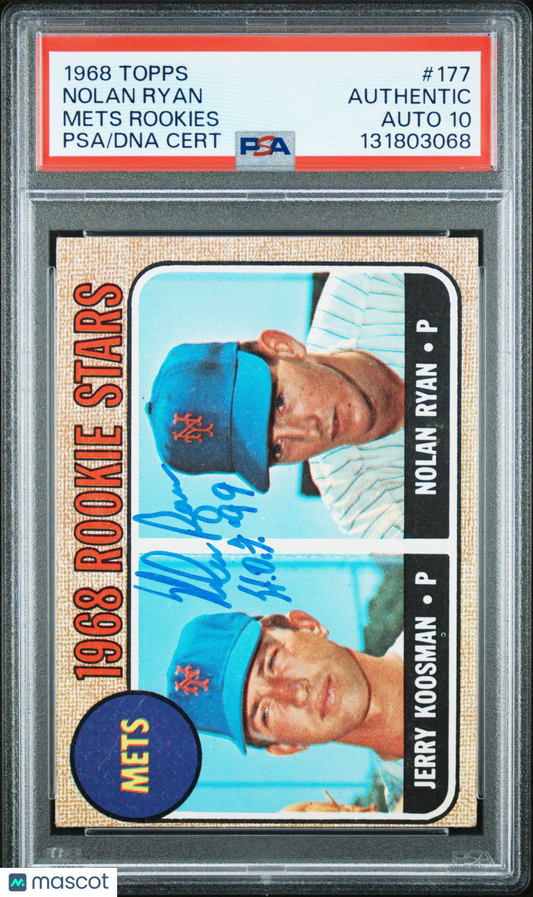 1968 Topps #177 Nolan Ryan Rookie HOF Signed w/ HOF Inscription PSA Auth Auto 10